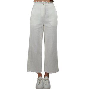 NWT | Moon River | Linen & Cotton Self-Frayed Pants | White